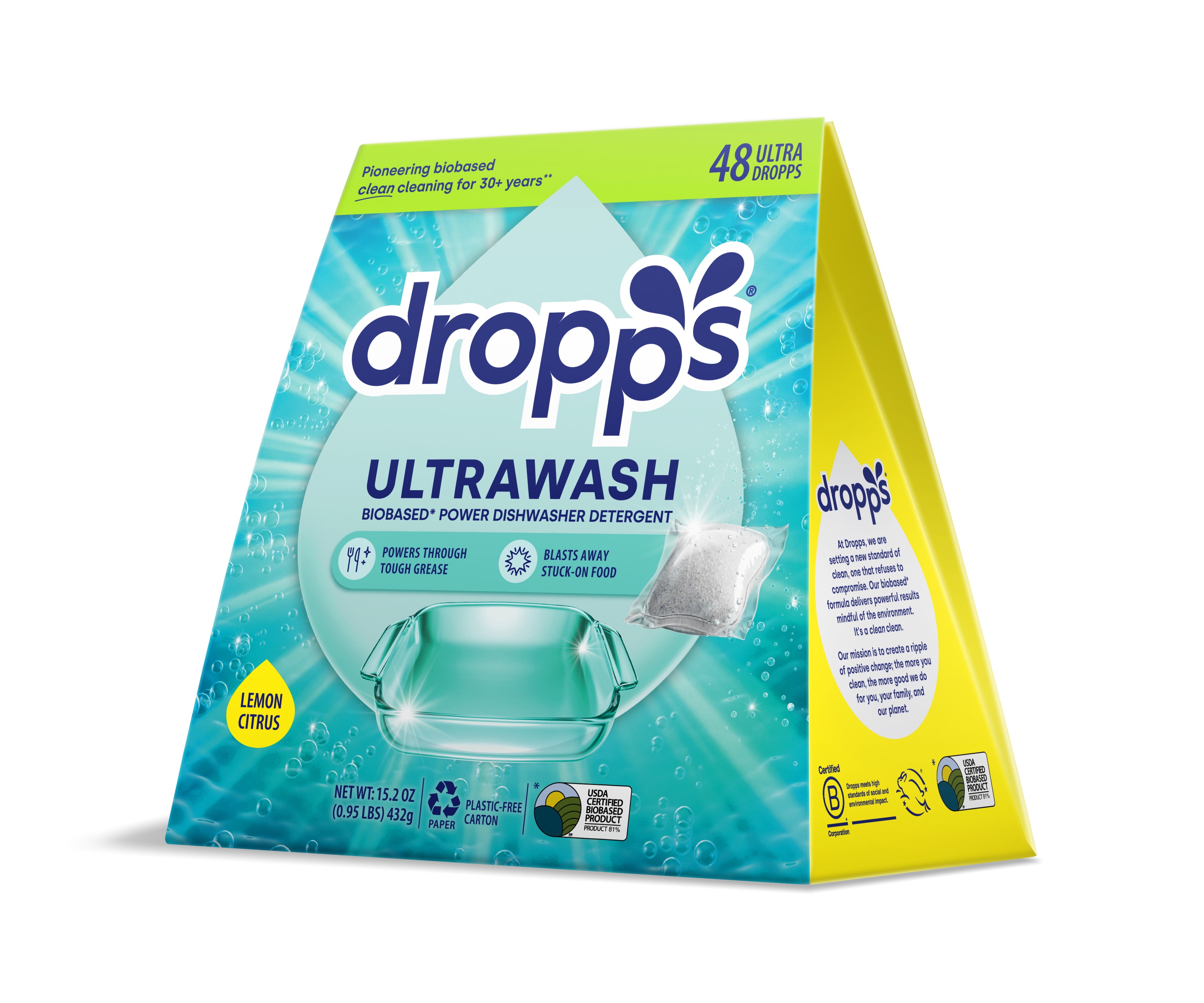 Dropps Ultra Wash Dishwasher Detergent Pods Lemon Citrus, 48 Units