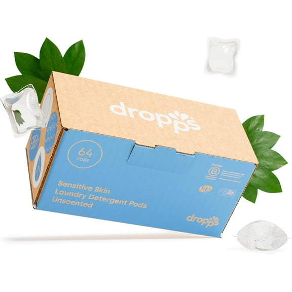 Dropps Sensitive Skin Laundry Detergent Pods, Unscented (64 Count) - - Tested Laundry Pods - HE Compatible Laundry Supplies for Clean Clothes, Vegan & Dye-Free