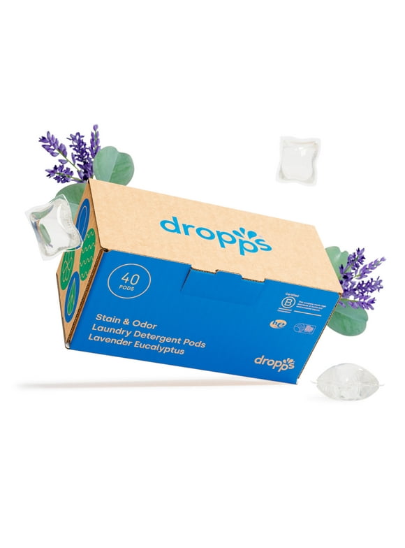 Dropps Stain & Odor Laundry Detergent Pods: Lavender Eucalyptus | 40 Count | HE Compatible + All Washers | Cold Wash + All Temperatures | Tackles Tough Odors | Low Waste Packaging