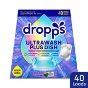 Dropps Dishwasher UltraWash Plus Detergent Pods, Biobased, Lemon Citrus, 40 Ct