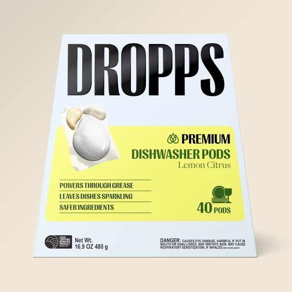 Dropps Dishwasher UltraWash Plus Detergent Pods, Biobased, Lemon Citrus, 40 Ct