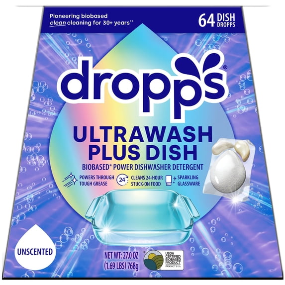 Dropps Dropps, Dishwasher Detergent Pods, 64 Ct, UltraWash Plus Unscented ...