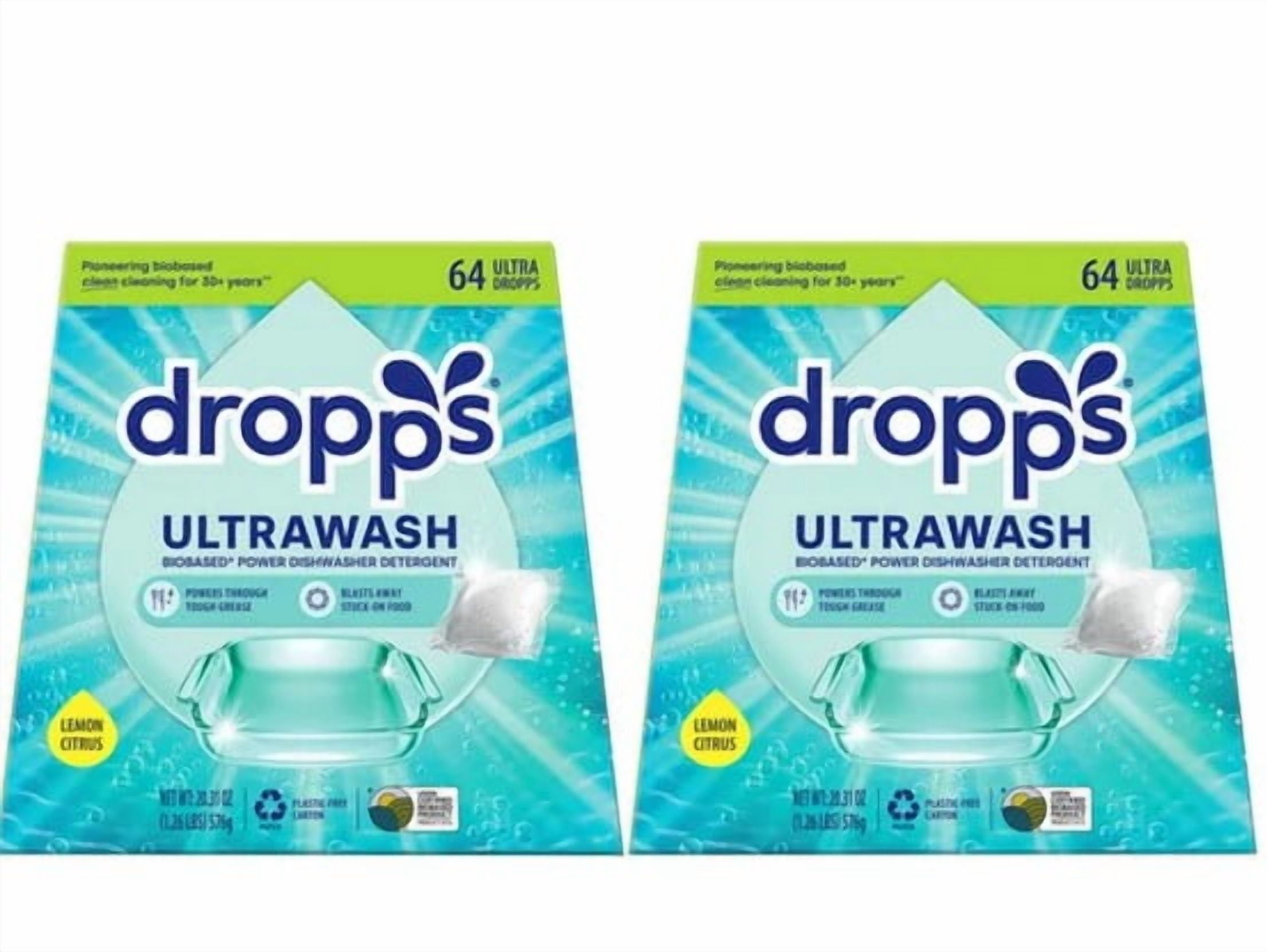 Dropps Ultrawash Biobased* Power Dishwasher Detergent Pacs, Lemon Citrus, 128-count