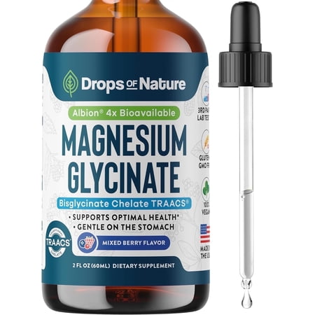 Drops of Nature Magnesium Glycinate Dietary Supplement, Bone Health Support, Mixed Berry, 2 fl oz
