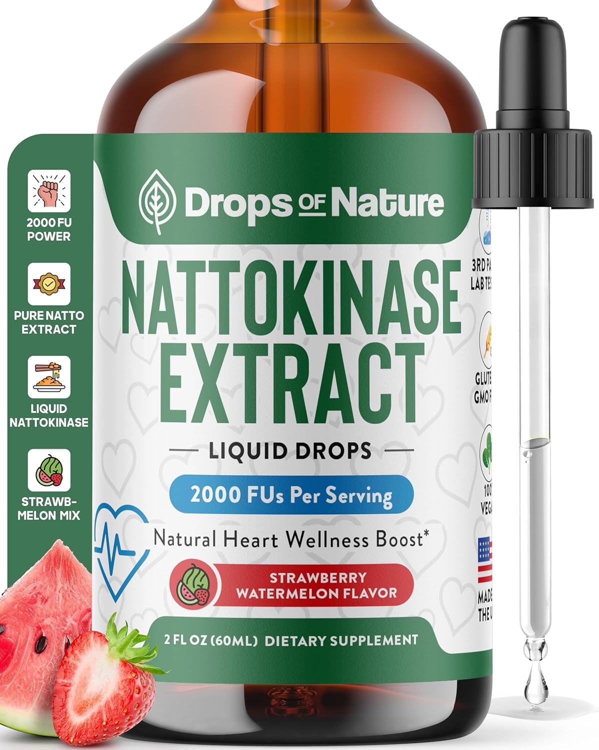 Drops of Nature Nattokinase Liquid Drops for Circulatory & Heart Health, 2000 FU, 2 fl oz
