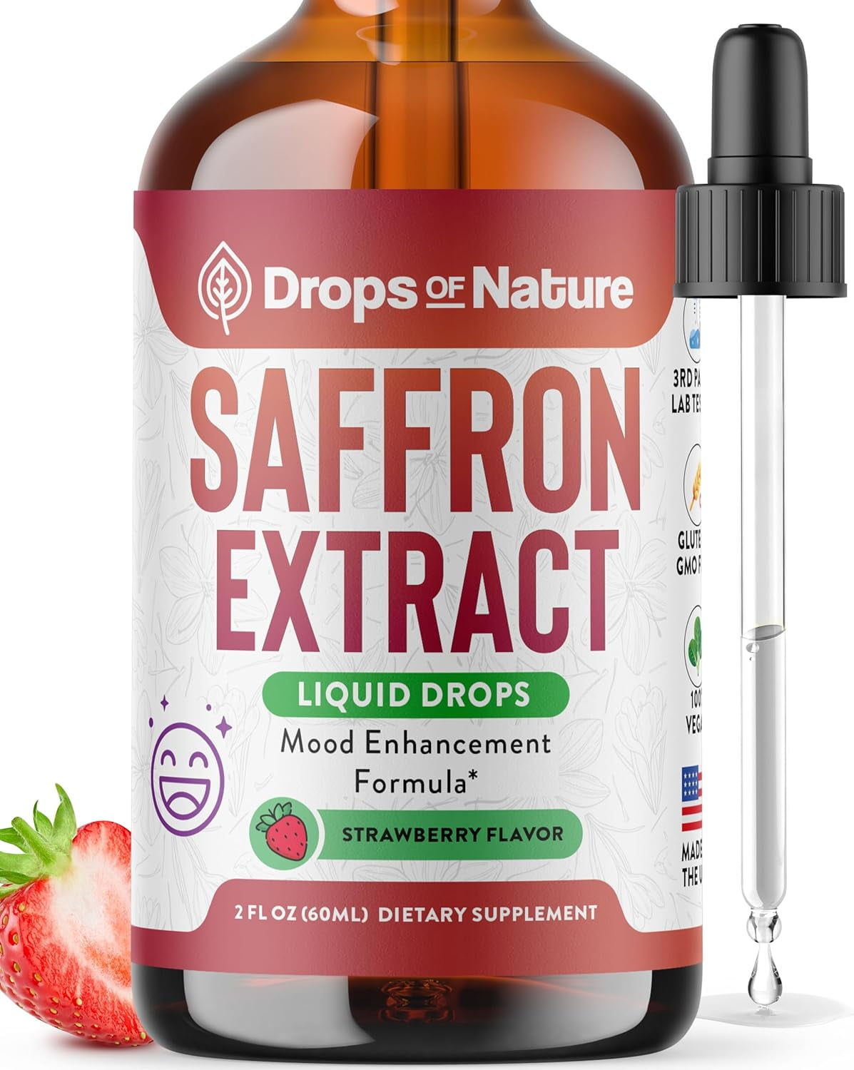 Drops of Nature Saffron Liquid Supplement for Mood, Antioxidant & Eye Health Support, 2 fl oz