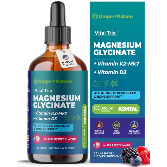 Drops of Nature Vitamin D3 K2 & Magnesium Glycinate Liquid, Bone & Heart Support, 2 fl oz