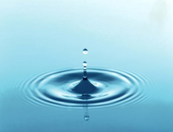Drops rising from ripples in blue water Canvas Art - Panoramic Images (24 x 19)