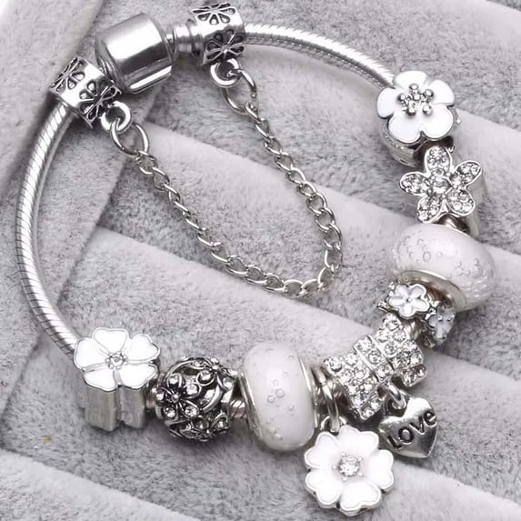 Dropshipping Vintage Silver Color Charms Bracelets for Women DIY Crystal Beads Brand Bracelets Women Pulseira Jewelry