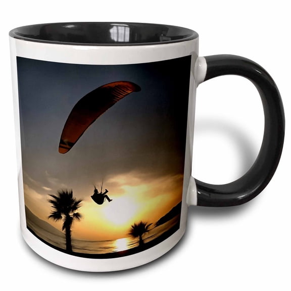 3drose, Dropzone at Dusk Adventure Paraglider Art, 11oz Two-tone Black Mug