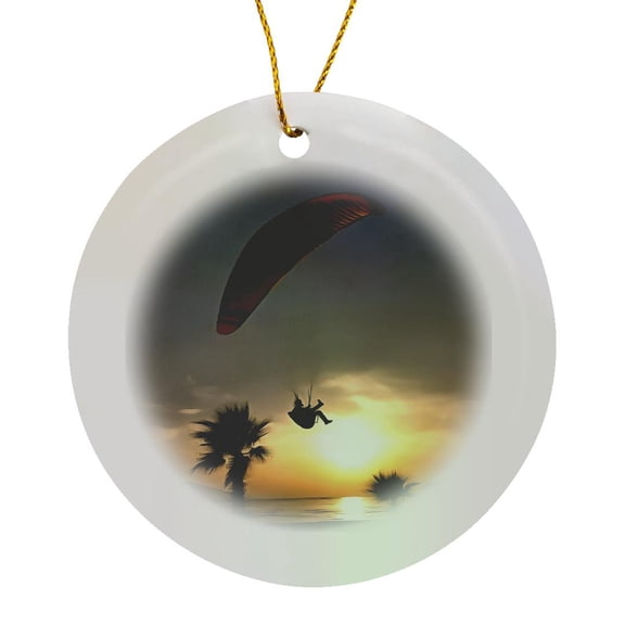 3drose, Dropzone at Dusk Adventure Paraglider Art, Circle Porcelain Ornament