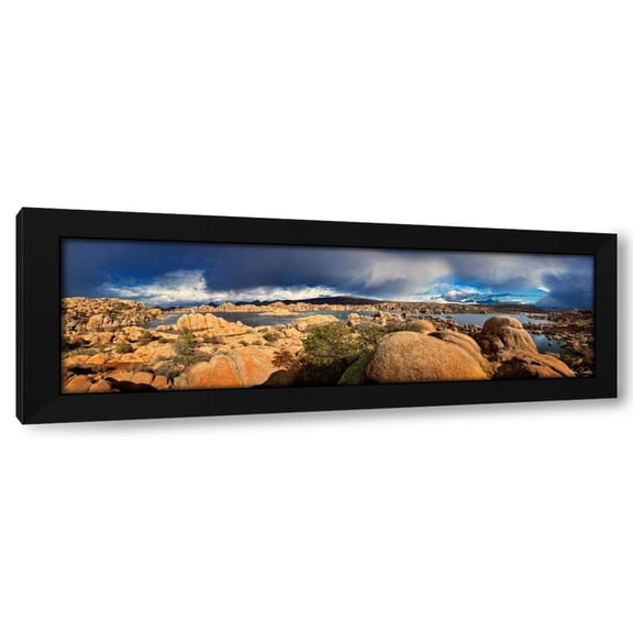 David Drost 14x7 Black Modern Wood Framed Wall Art Titled - Lake Canyon View IV