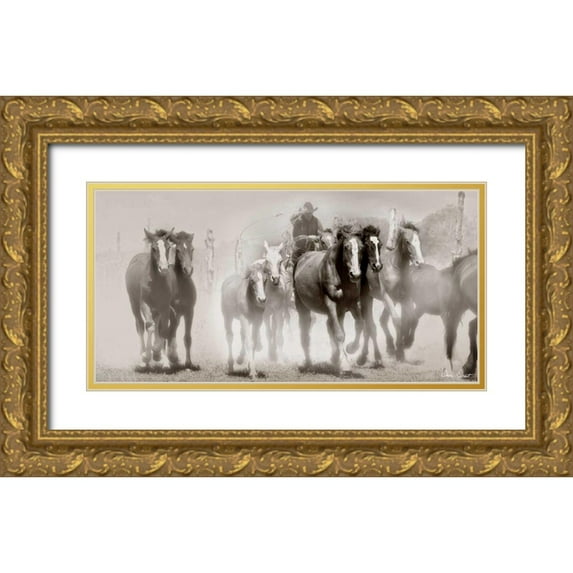 Drost, David 32x18 Gold Ornate Wood Framed with Double Matting Museum Art Print Titled - The Chase III