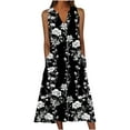 thumbnail image 1 of Drovellove 2026 Women's Fashion Black and White Floral Print Notch V Neck Sleeveless Plus Size Summer Dresses, Loose A-Line Swing Casual Beach Vacation Sundress with Decor Buttons, 1 of 4