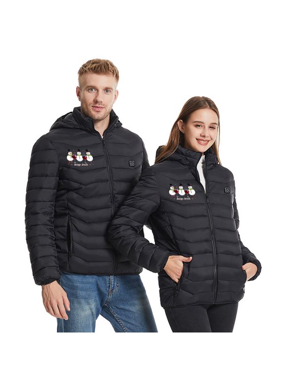 Plus Size Heated Winter Coat for Men and Women – USB Powered Carbon Fiber Heating Jacket with 4 Zone Control and 3 Temperature Settings | Windproof Polyester Outerwear for Outdoor