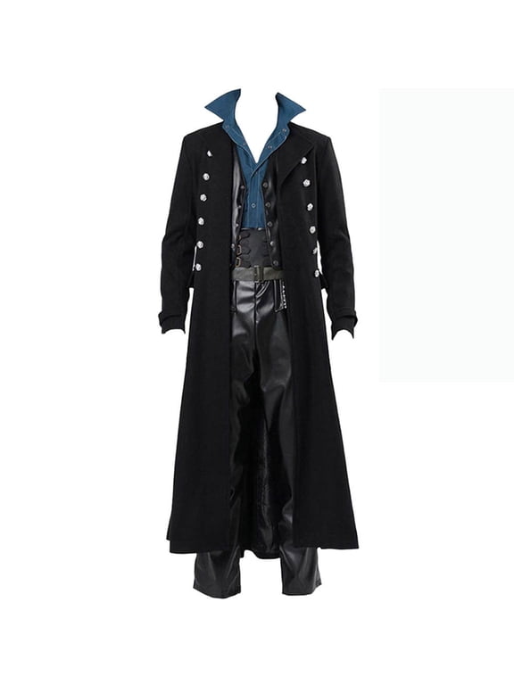 Plus Size Men's Gothic Steampunk Vintage Standing Collar Windbreaker Coat - Halloween Costume Jacket with Unique Pocket Design, Long Sleeve Casual Outerwear for Cosplay, Theme Parties
