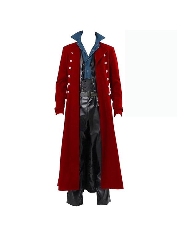 Plus Size Men's Gothic Steampunk Vintage Standing Collar Windbreaker Coat - Halloween Costume Jacket with Unique Pocket Design, Long Sleeve Casual Outerwear for Cosplay, Theme Parties