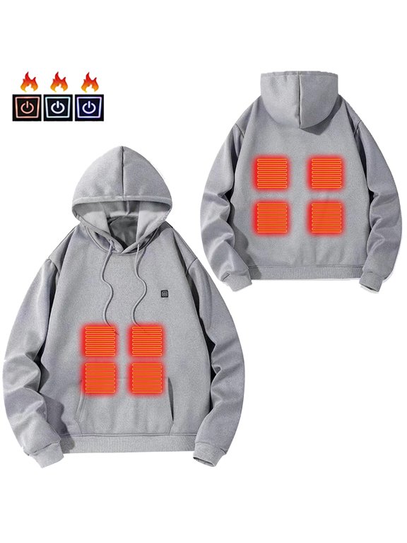 Plus Size Unisex Heated Hoodie with USB Rechargeable Thermal Sweatshirt, Washable Electric Warming Pullover for Men and Women | 3 Heat Carbon Fiber Winter Hoodie for Outdoor Sports