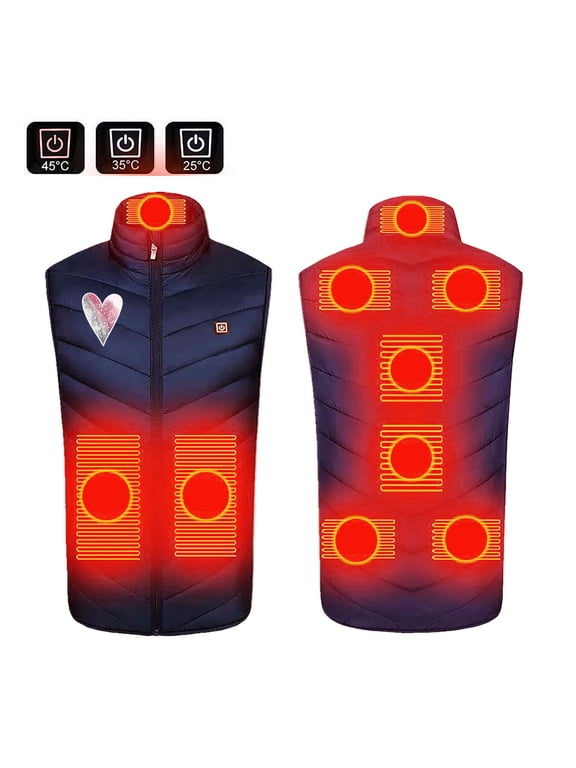 Plus Size Unisex Heated Jacket with 9 Carbon Fiber Heating Zones – Winter Coat for Men and Women, 3 Temperature Settings, USB Powered, Machine Washable Polyester Outerwear for Cold Weather