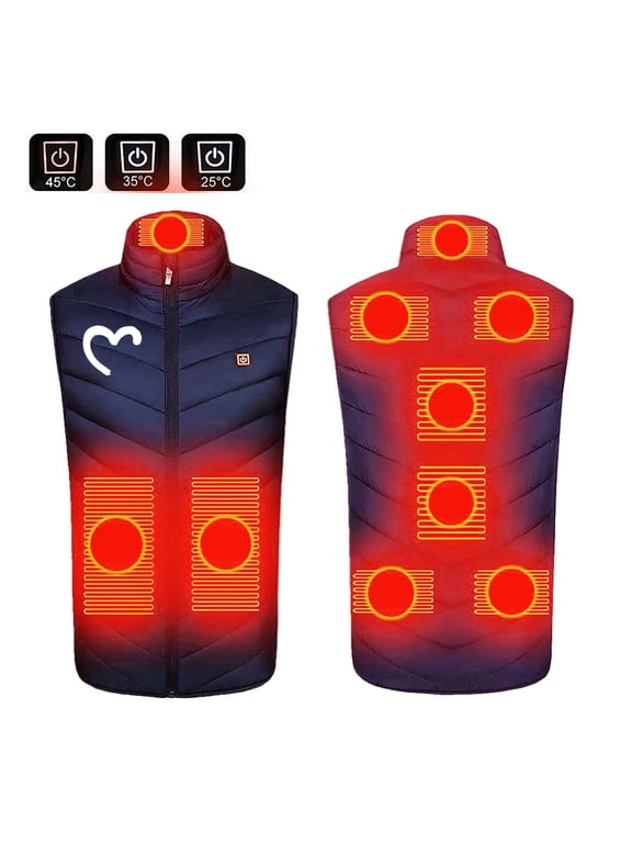 Plus Size Unisex Heated Jacket with 9 Carbon Fiber Heating Zones | Winter Electric Coat for Men and Women with 3 Temperature Modes, USB Powered Warm Outerwear for Outdoor Sports