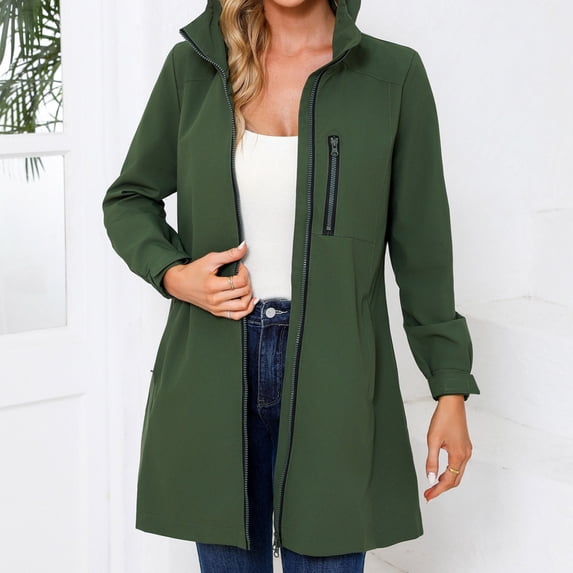 Drovellove Plus Size Women's Casual Long Sleeve Hooded Windbreaker Jacket - Loose Fit Solid Color Outerwear with Round Neck, Lightweight Polyester Layer for Spring, Fall, Hiking, Travel, Daily Warmth