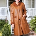 thumbnail image 1 of Drovellove Plus Size Women's Casual Longline Leather Jacket with Round Neck & Button Front | Lightweight Polyester Moto-Style Coat for Spring Winter, Versatile Layer for Work, Weekends, 1 of 9