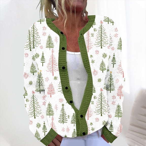 Drovellove Plus Size Women's Christmas Cardigan with Button Up Front – Lightweight Knitted Jacket Coat for Cozy Holiday Gatherings, Festive Winter Outings, and Casual Everyday Looks