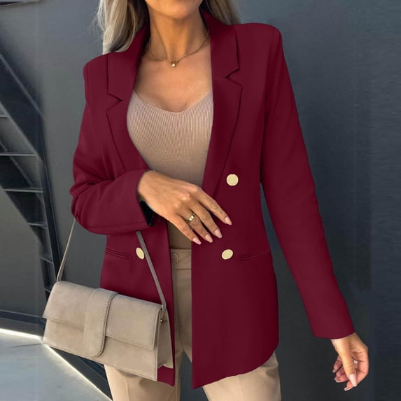 Drovellove Plus Size Women's Double Breasted Blazer Jacket – Slim Fit Long Sleeve Suit Coat with Stretch Fabric, Lightweight Layering Piece for Office Work, Business Meetings, Weekend Brunch