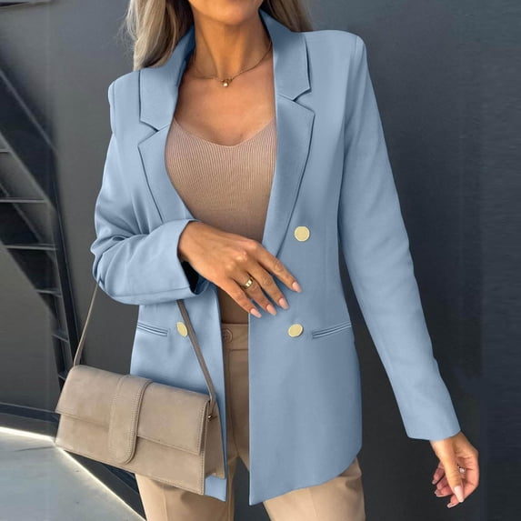 Drovellove Plus Size Women's Double Breasted Blazer Jacket - Slim Fit Long Sleeve Suit Coat for Work, Office Professional & Business Casual Spring Summer