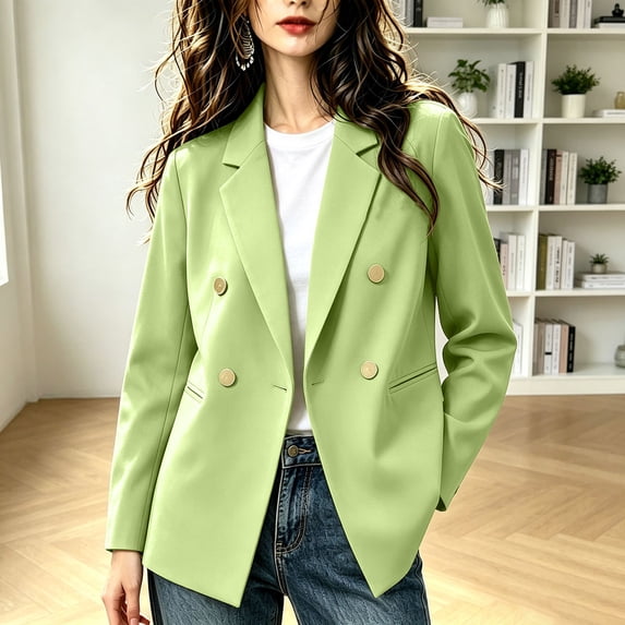 Drovellove Plus Size Women's Double Breasted Blazer with Notch Lapel | Loose Fit Long Sleeve Commuter Suit Jacket with Welt Pockets, Drop Shoulder