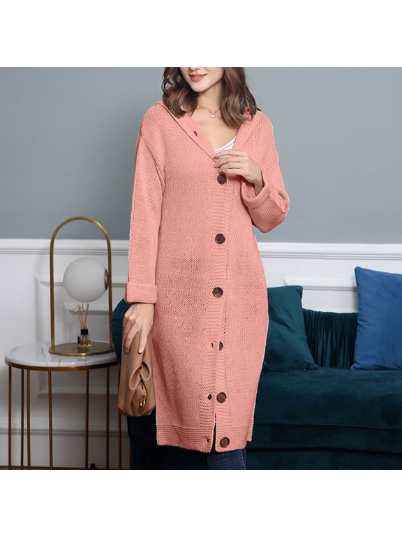 Plus Size Women's Knit Cardigan Sweater Coat with Hood - Long Sleeve Open Front Casual Duster Jacket for Fall Winter, Soft Cozy Lounge Layer
