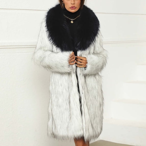 Drovellove Plus Size Women's Long Coat Winter Warm Furry Overcoat with V Neck Collar | Fashionable Solid Outerwear for Casual Daily Wear, Party Nights, and Cold Weather Layering