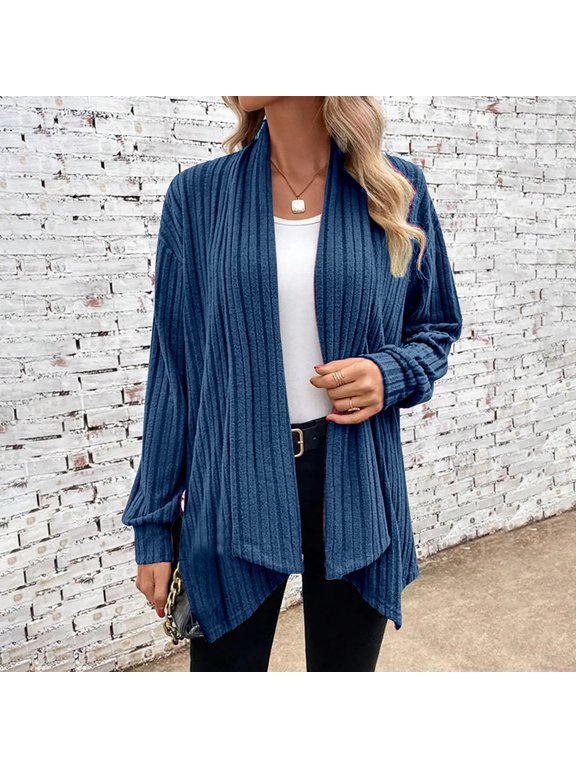 Plus Size Women's Long Sleeve Cardigan with Irregular Hem - Soft Stretch Knit Open Front Duster Coat for Casual Fall Fashion, Cozy Layering Piece for Home Lounging or Weekend Errands