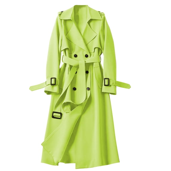 Drovellove Plus Size Women's Long Sleeve Trench Coat with Belted Waist | Double Breasted Lapel Jacket for Fall Winter Business Professional Wear, Solid Slim Fit Overcoat with Pockets