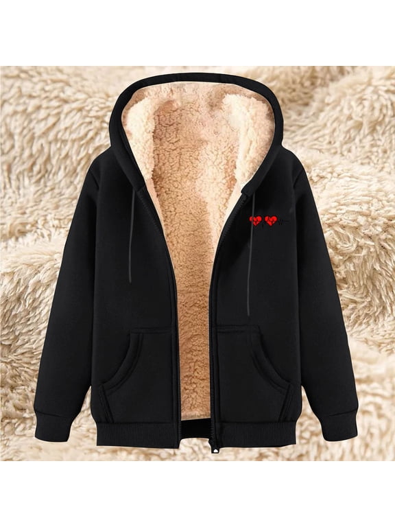 Plus Size Women's Printed Fleece Hooded Sweatshirt Jacket with Full Zip - Casual Winter Velvet Pullover Coat for Party, Date, Work, Birthday, Dance Performance, Wedding, Home Vacation