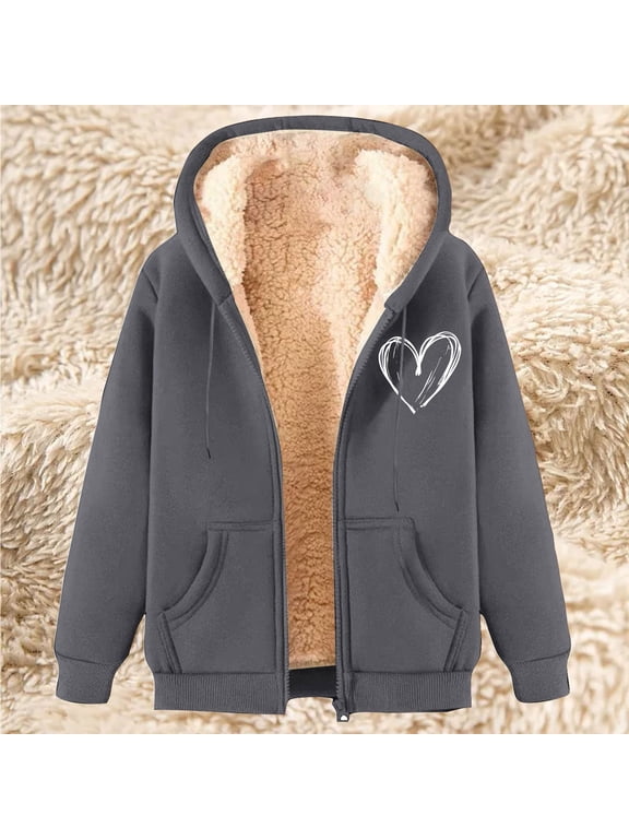 Plus Size Women's Printed Fleece Hooded Sweatshirt Jacket with Zipper - Casual Winter Velvet Pullover Top