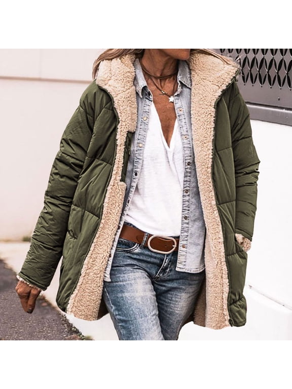 Plus Size Women's Reversible Cotton Hooded Coat with Pockets – Loose Fit Casual Jacket, Zippered Short Toggle Style, Solid Color Winter Outerwear for Outdoor Errands, Weekend Walks