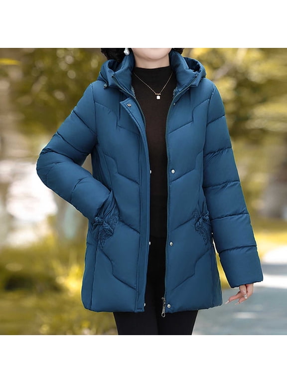 Plus Size Women's Winter Long Coat – Casual Reversible Zip Up Jacket with Pockets | Loose Fit Cotton Solid Color Outerwear for Outdoor Daily Wear