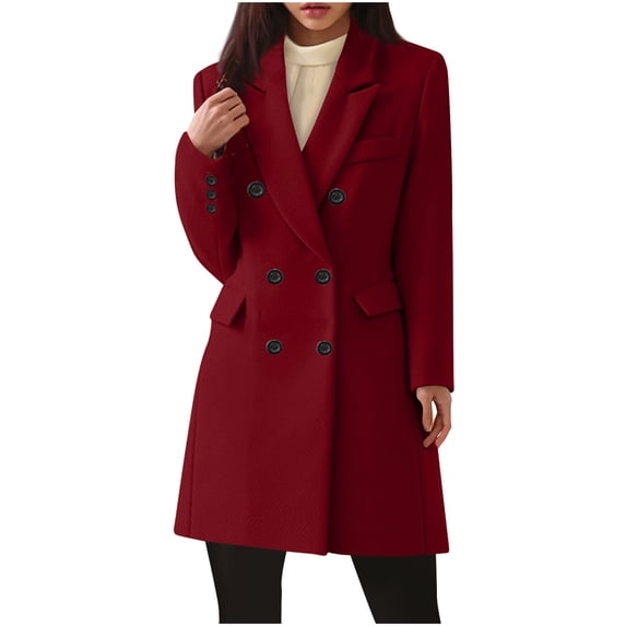 Drovellove Plus Size Women's Wool Blend Double Breasted Peacoat with Notch Lapel and Pockets | Long Sleeve Winter Jacket for Casual Outings, Commuting, or Campus Days