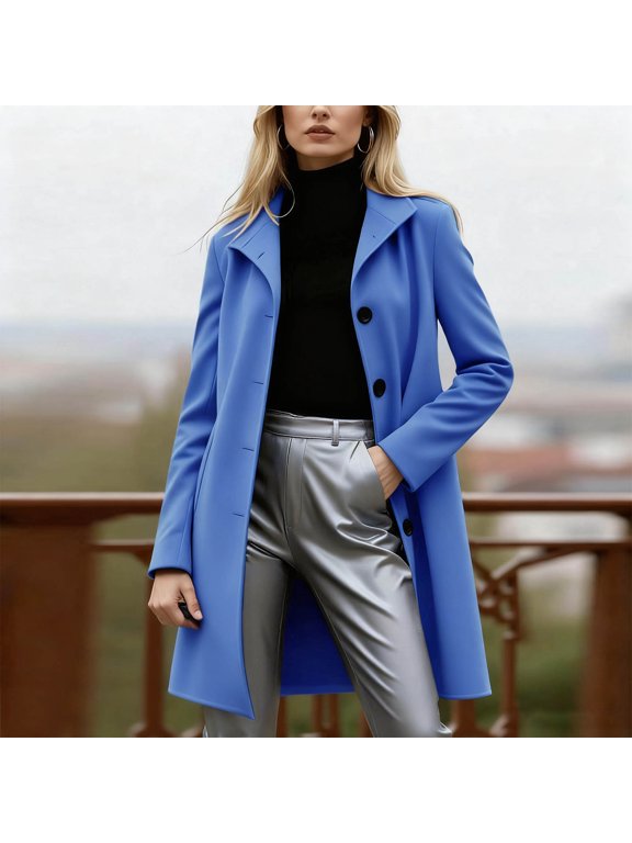 Plus Size Women's Wool Blend Lapel Coat Long Sleeve Slim Fit Mid Length Outerwear | Tailored Single Breasted Jacket for Office, Dinner Dates– Elegant Winter Layer Over Dresses