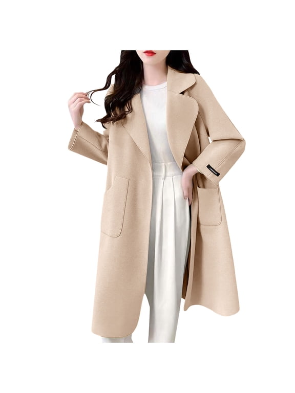 Plus Size Women's Wool Blend Longline Cardigan Coat – Open Front Lapel Duster Jacket with Pockets, Midweight Layer for Fall and Winter, Office, Date Night, or Weekend Errands