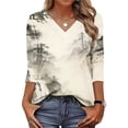 thumbnail image 1 of Drovellove Women's 3/4 Sleeve V Neck Printed Tunic Blouse - Loose Fit Casual Pullover Top for Home, Work, or Relaxed Weekends, 1 of 8