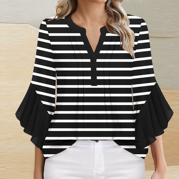 Drovellove Women's Casual 3/4 Sleeve Crew Neck T-Shirt - Soft Solid Color Top for Street Style, Party, or Office