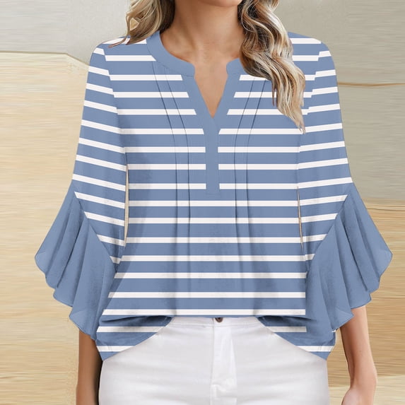 Drovellove Women's Casual 3/4 Sleeve Crew Neck T-Shirt - Soft Solid Color Top for Street Style, Party, or Office