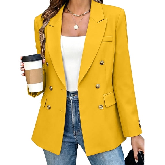 Drovellove Women's Casual Blazer Open Front Long Sleeve with Turndown Collar - Solid Button Down Office Cardigan Jacket for Work, Commuting, Weekend Outings