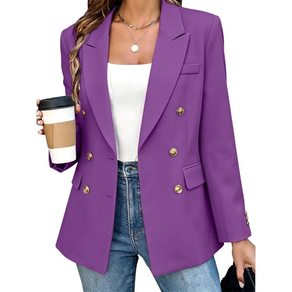 Drovellove Women's Casual Blazer Open Front Long Sleeve with Turndown Collar - Solid Button Down Office Cardigan Jacket for Work, Commuting, Weekend Outings