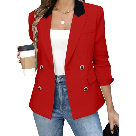 Drovellove Women's Casual Blazer Open Front Long Sleeve with Turndown Collar | Solid Work Office Jacket with Stretch Fabric