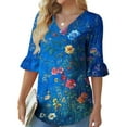 thumbnail image 1 of Drovellove Women's Casual Blouse with Ruffled 3/4 Sleeve – Soft Breathable Top for Spring and Summer, Pairs with Jeans or Tights for Daily Trips, Commuting, or Holiday Parties, 1 of 6