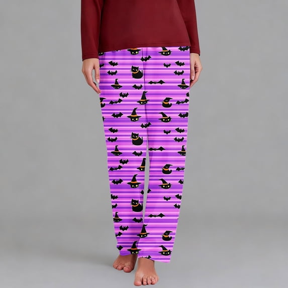 Drovellove Women's Casual Halloween Print Pajama Pants - Cropped Pants Soft Lounge Trousers for Relaxing at Home or Cozy Bedtime