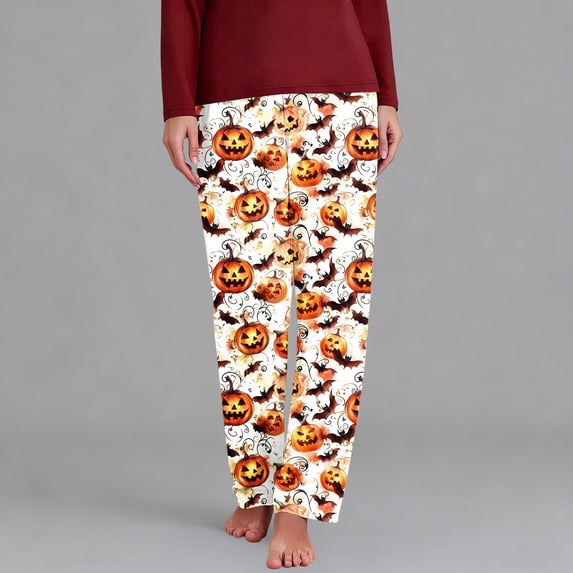 Drovellove Women's Casual Halloween Print Pajama Pants – Soft Lounge Pajama Trousers with Elastic Waist for Relaxing at Home or Sleeping